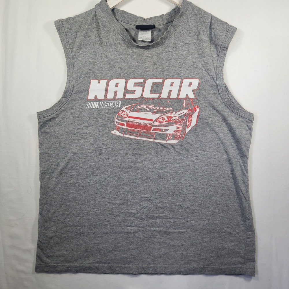 NASCAR Mens Heather Gray Graphic Muscle Tee Sleeveless Shirt XL‎